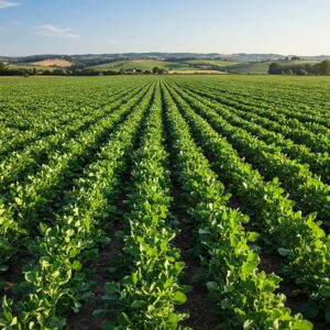 Campo de cultivo saludable con plantas colonizadas por hongos endófitos.