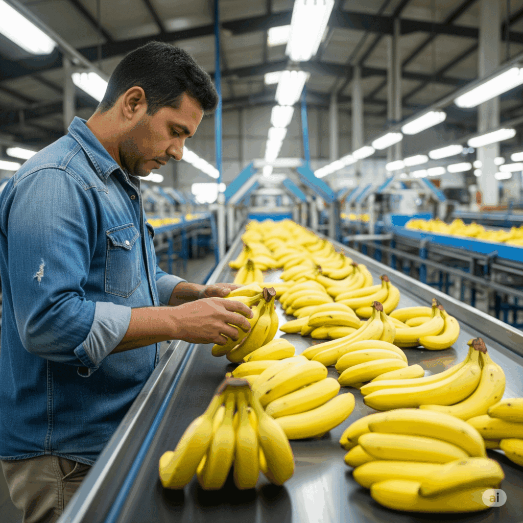 Qualitätskontrolle bei Bananen, Nacherntebehandlung von Kochbananen, Krankheitsbekämpfung beim Verpacken.
