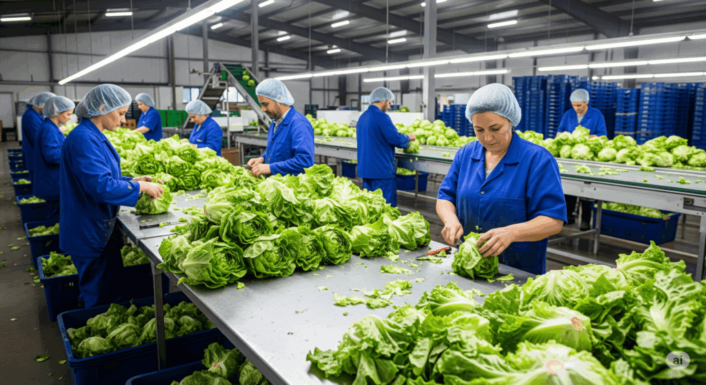 Grading and cleaning lettuce after harvest