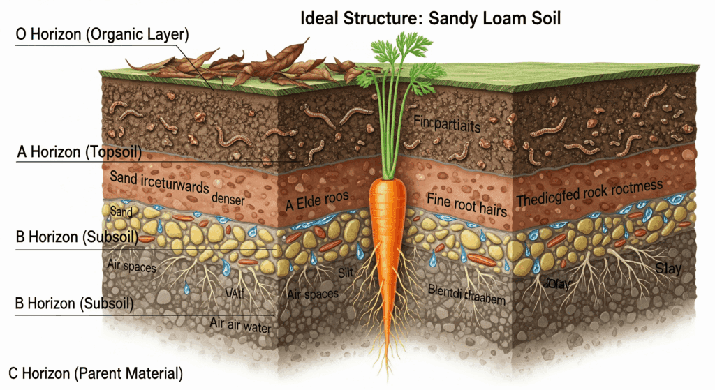Sandy soil structure ideal for carrot cultivation