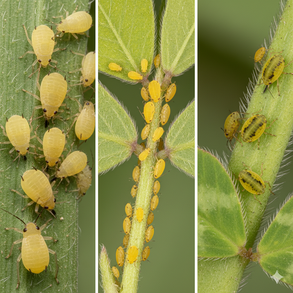 Diversidad de especies conocidas como pulgón amarillo.