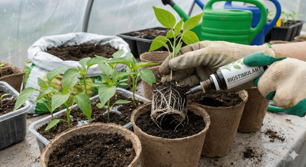 Bioestimulantes en trasplante de pimiento